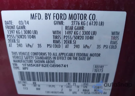 2014 Ford Explorer Limited from USA, damaged, VIN 1FM5K8F82EGB96741